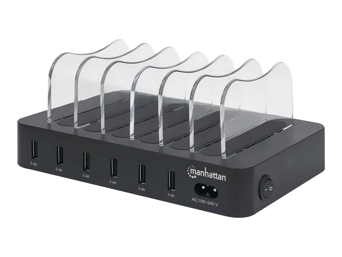 Manhattan Charging Station, 6x USB-A Ports, Outputs: 6x 2.4A, Smart IC, LED...
