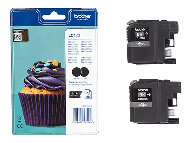 Brother Tinte black LC123BK je ca. 600 Seiten, Doppelpack