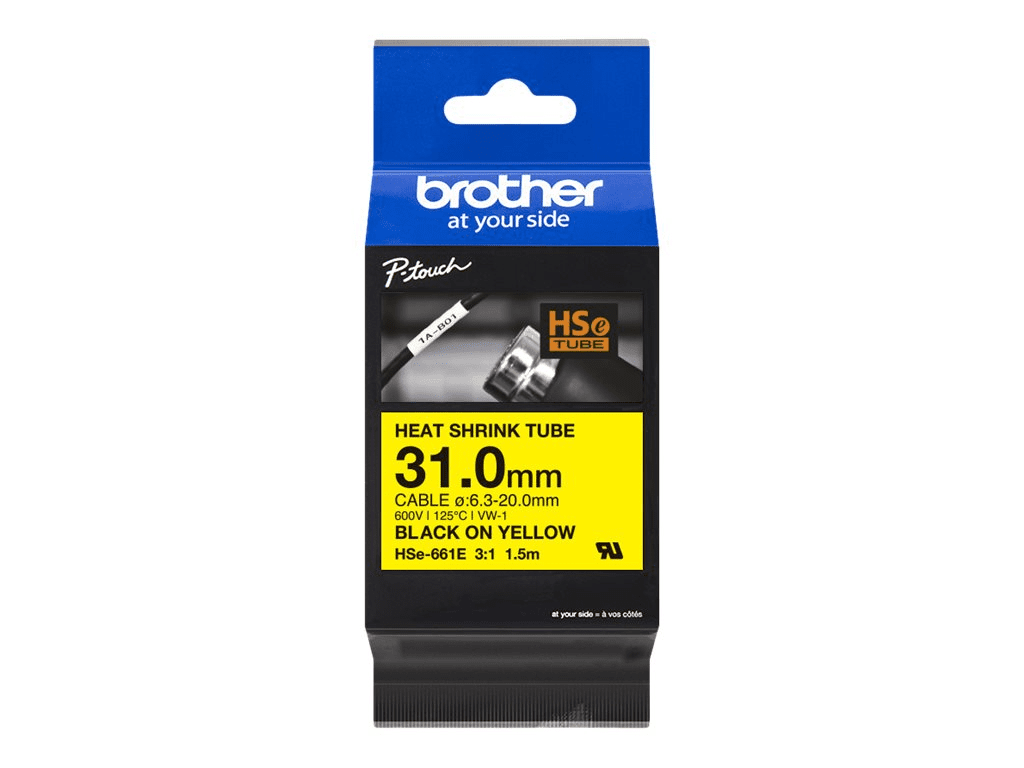 Brother Pro Tape HSe-661E Schrumpfschlauch 31,0 mm   schwarz auf gelb