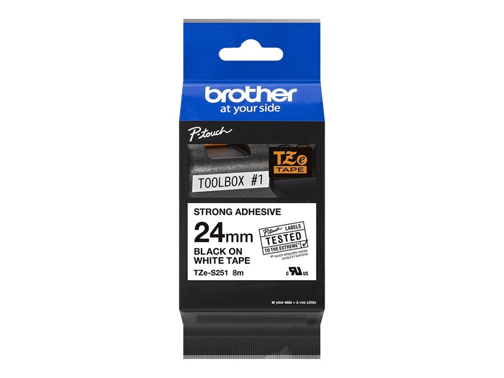 Brother TZe-S251 - Extra starker Klebstoff - Schwarz auf Weiß - Rolle (2,4 cm...