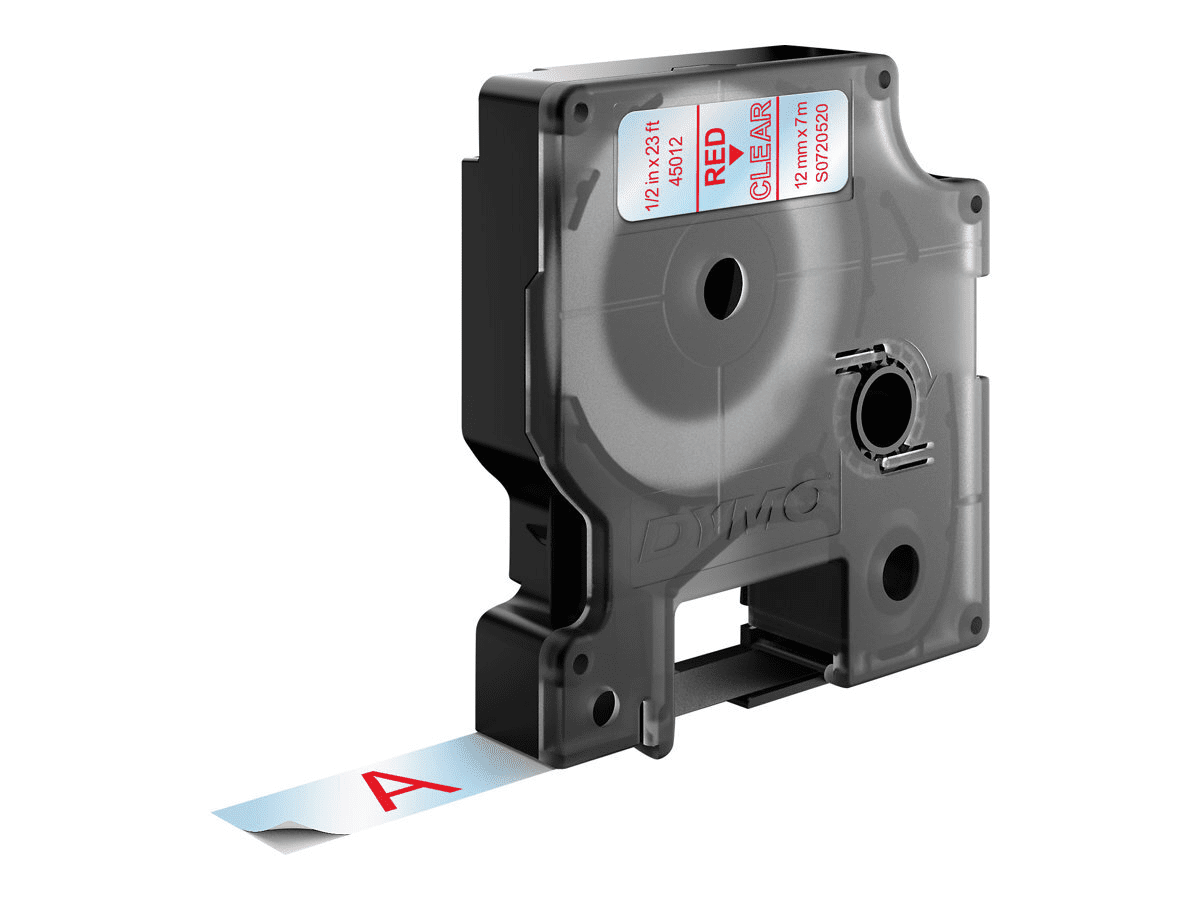Dymo D1 - Selbstklebend - rot auf durchsichtig - Rolle (1,27 cm x 7 m)
