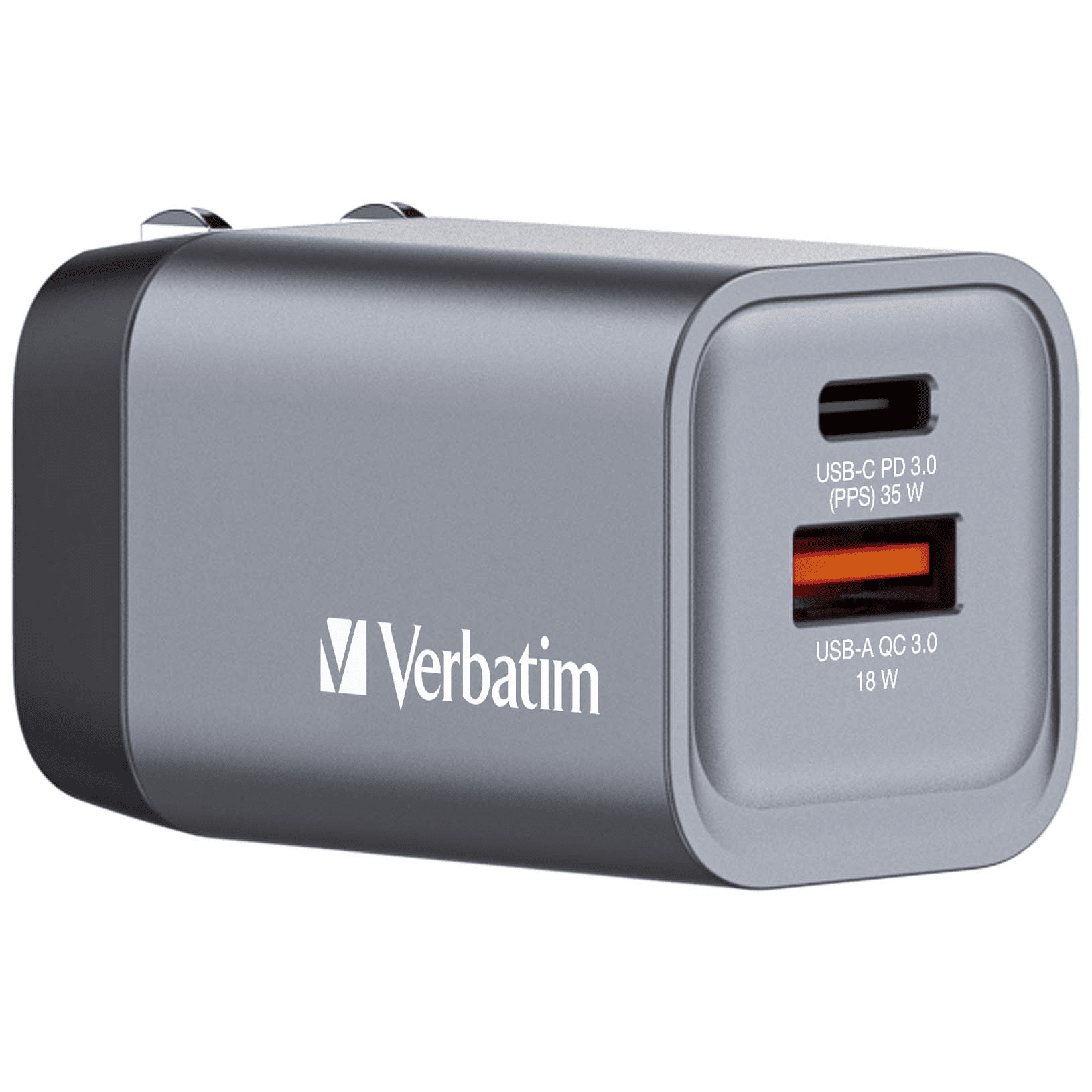 Verbatim 35W GaN-Ladegerät mit 2 Anschlüssen, 1x USB-C (35W), 1x USB-A (18W)
