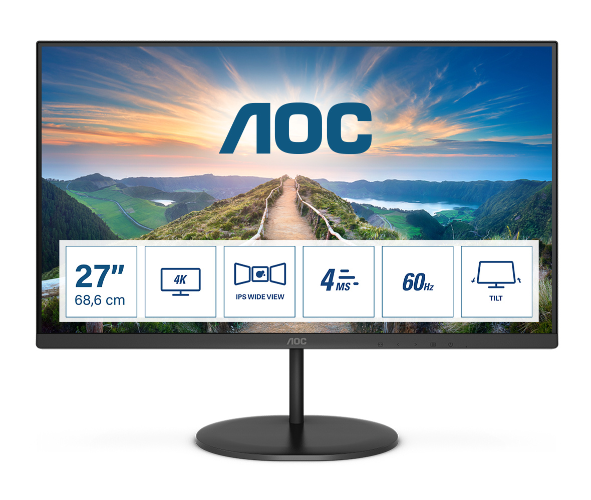 AOC U27V4EA - LED-Monitor - 68.6 cm (27) - 3840 x 2160 4K @ 75 Hz
