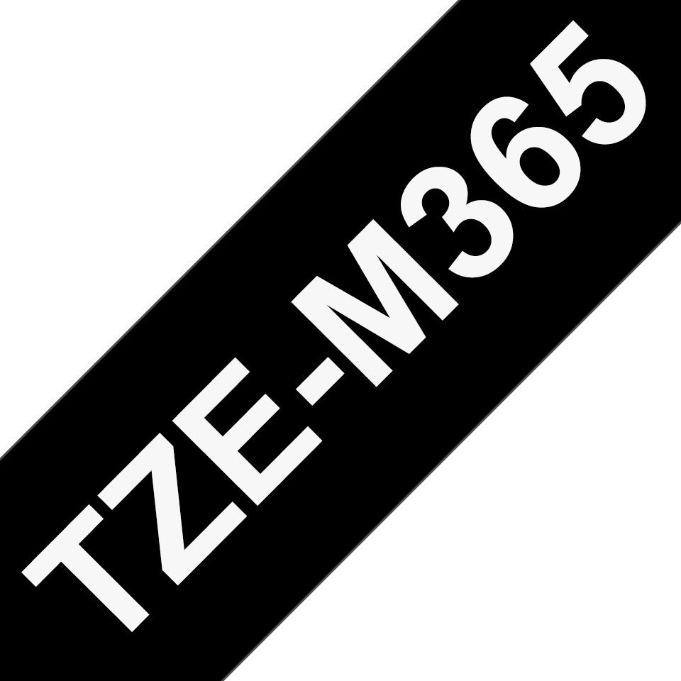Brother TZe-M365 Matt,  weiß auf mattschwarz - Rolle (3,6 cm x 8 m)