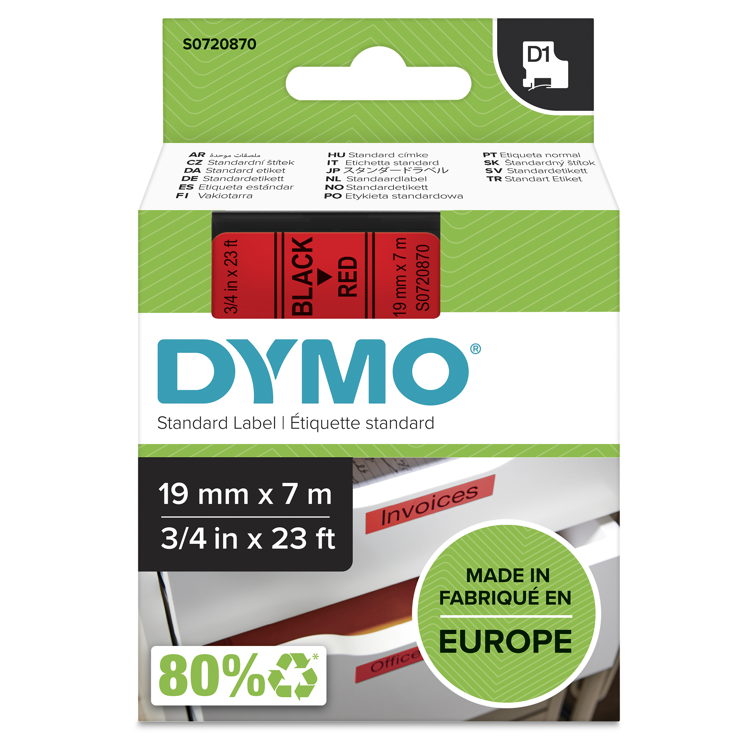 Esselte Leitz DYMO D1-Schriftband S072087019mm x 7mschwarz auf rot