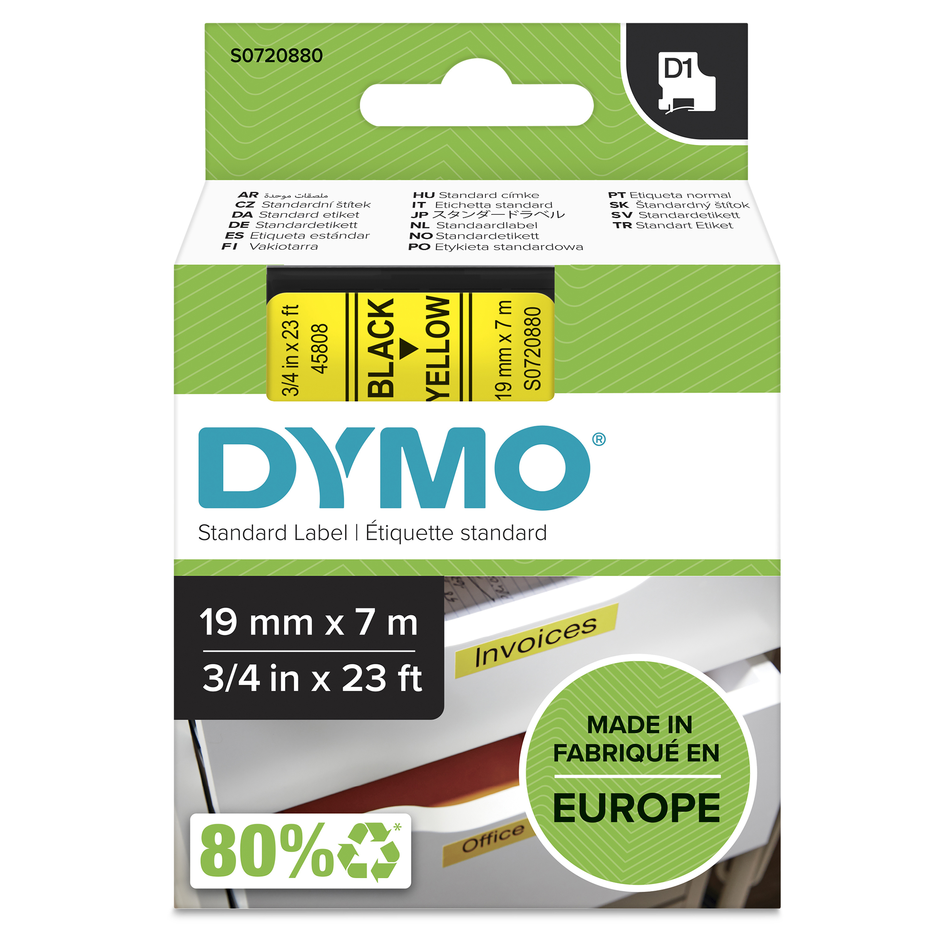 Esselte Leitz DYMO D1-Schriftband S072088019mm x 7m schwarz auf gelb