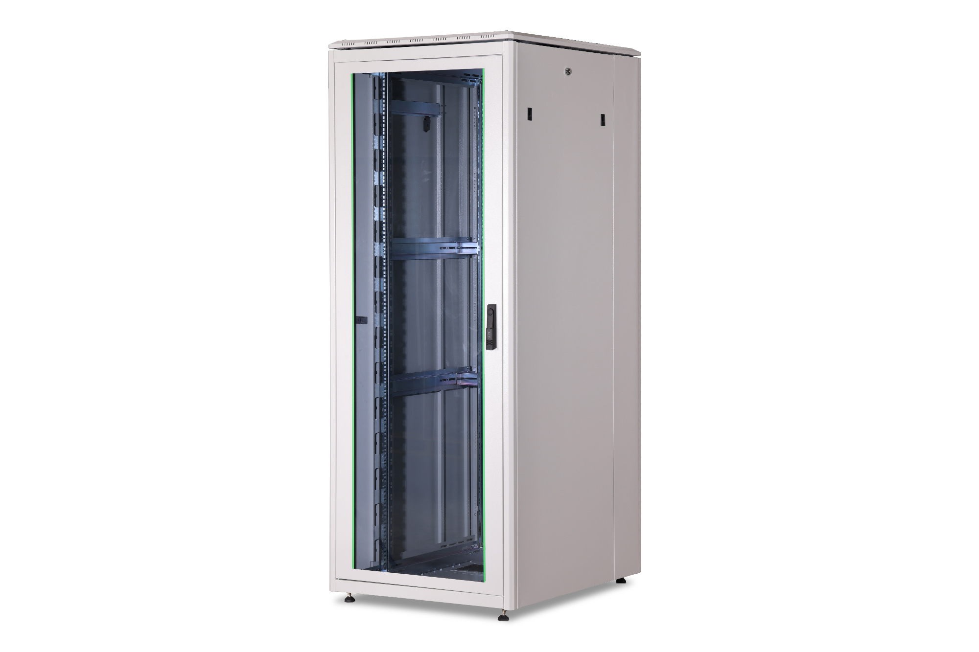 19 Schrank 42HE Glastür, H2053 x B800 x T1000mm, Grau