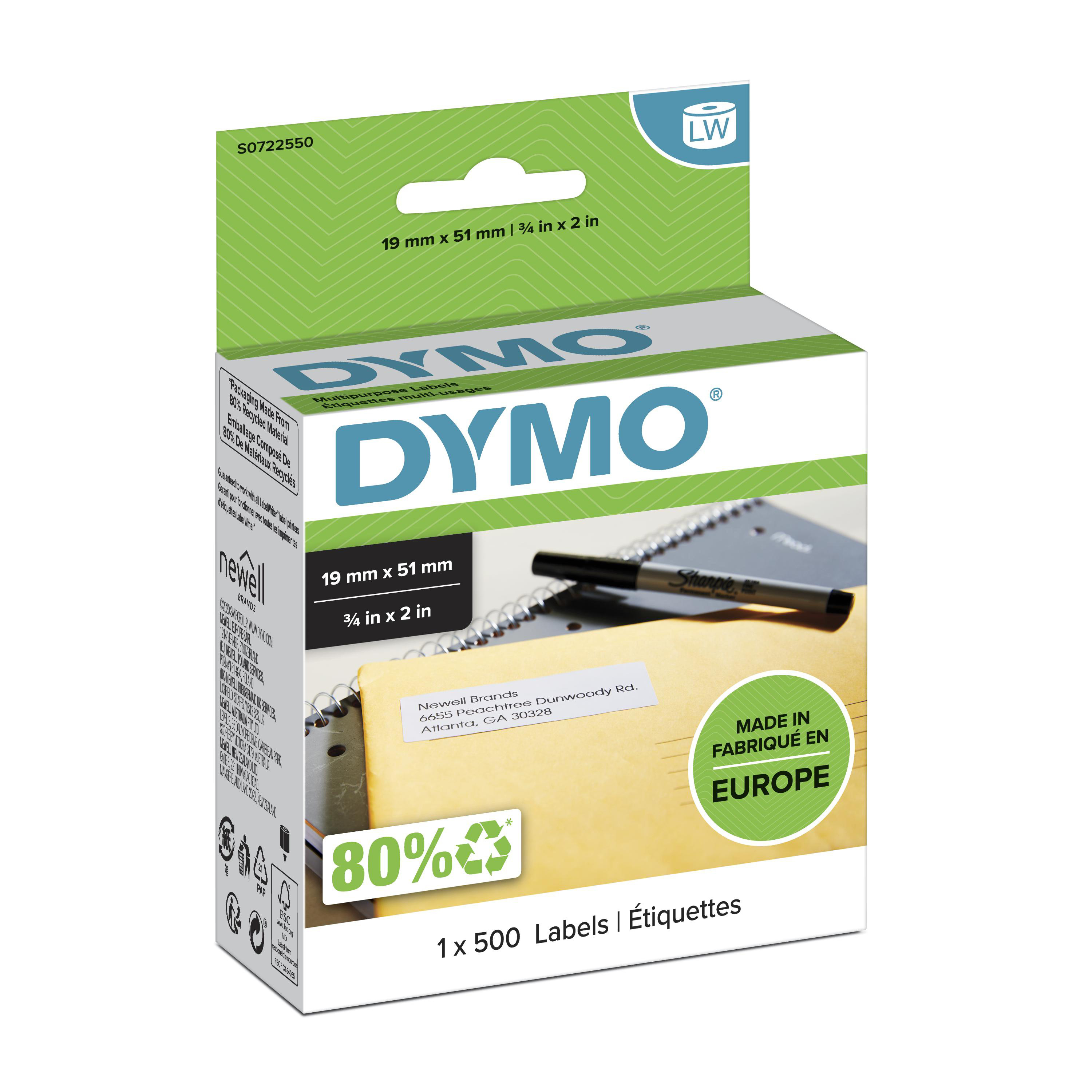 Dymo LabelWriter MultiPurpose - Weiß - 19 x 51 mm 500 Etikett(en) (1 Rolle(n)
