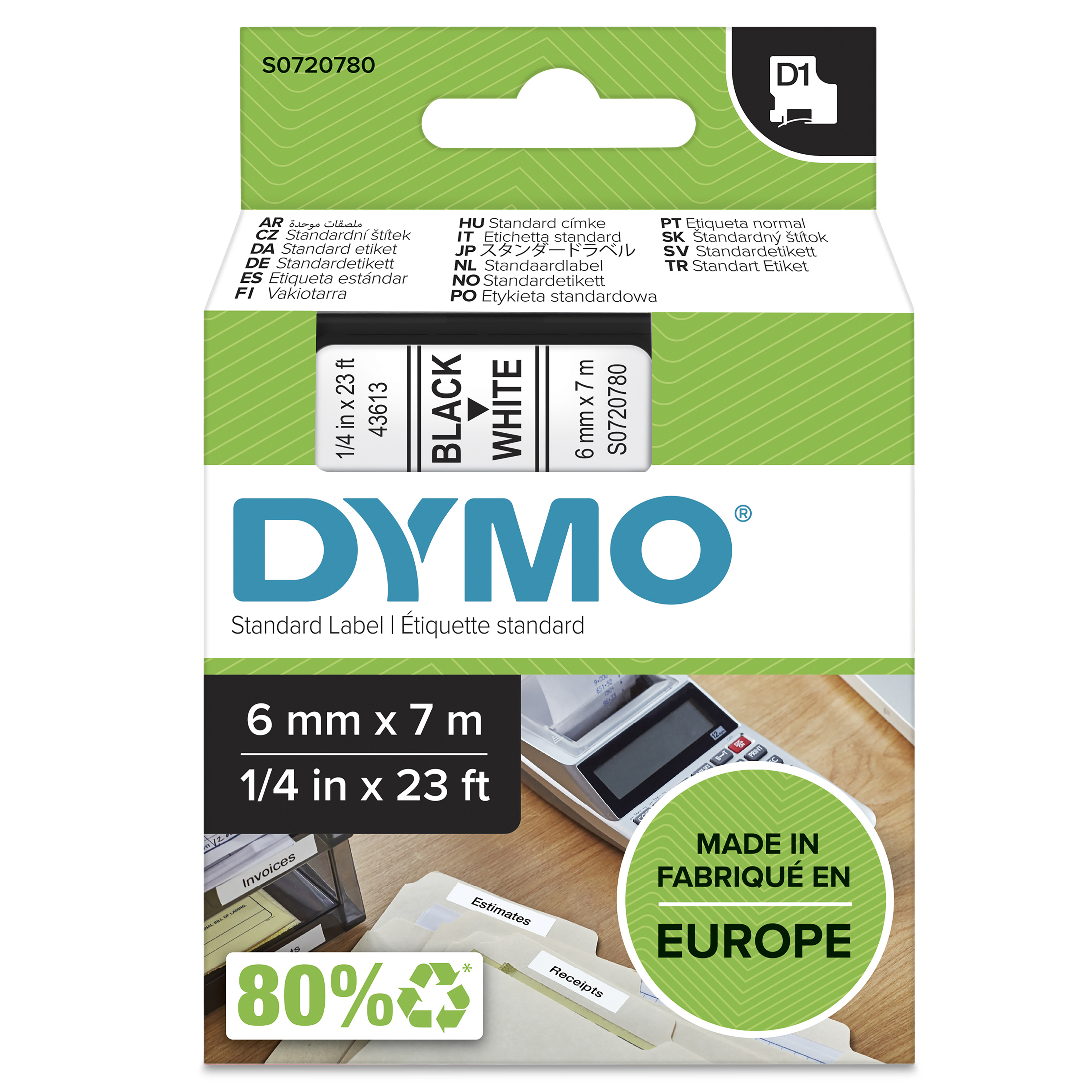 Dymo D1 - Polyester - selbstklebend - Schwarz auf Weiß - Rolle (0,6 cm x 7 m)