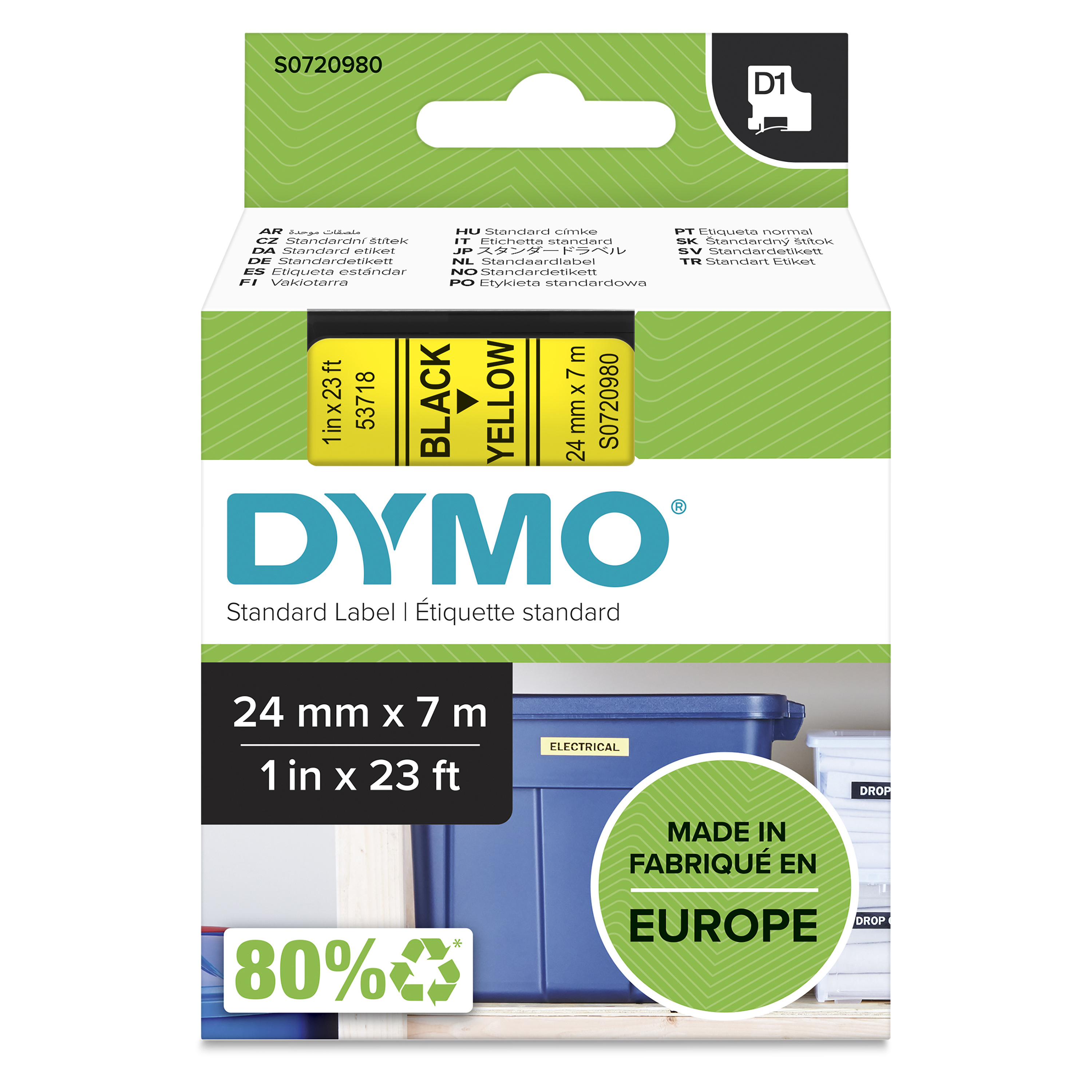 Dymo D1 - Selbstklebend - Schwarz auf Gelb - Rolle (2,4 cm x 7 m)