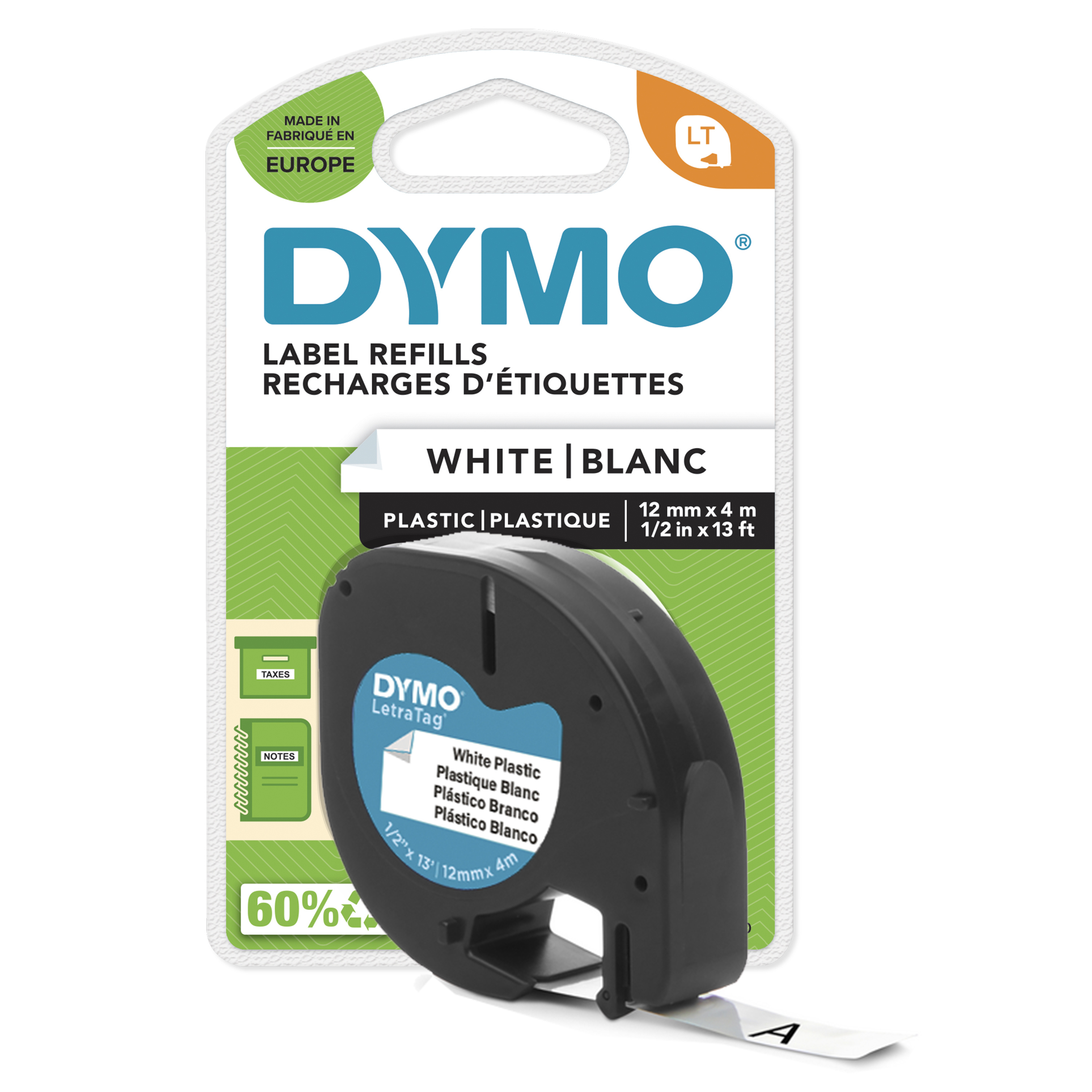 Dymo LetraTAG - Kunststoff - weiß - Rolle (1,2 cm x 4 m)