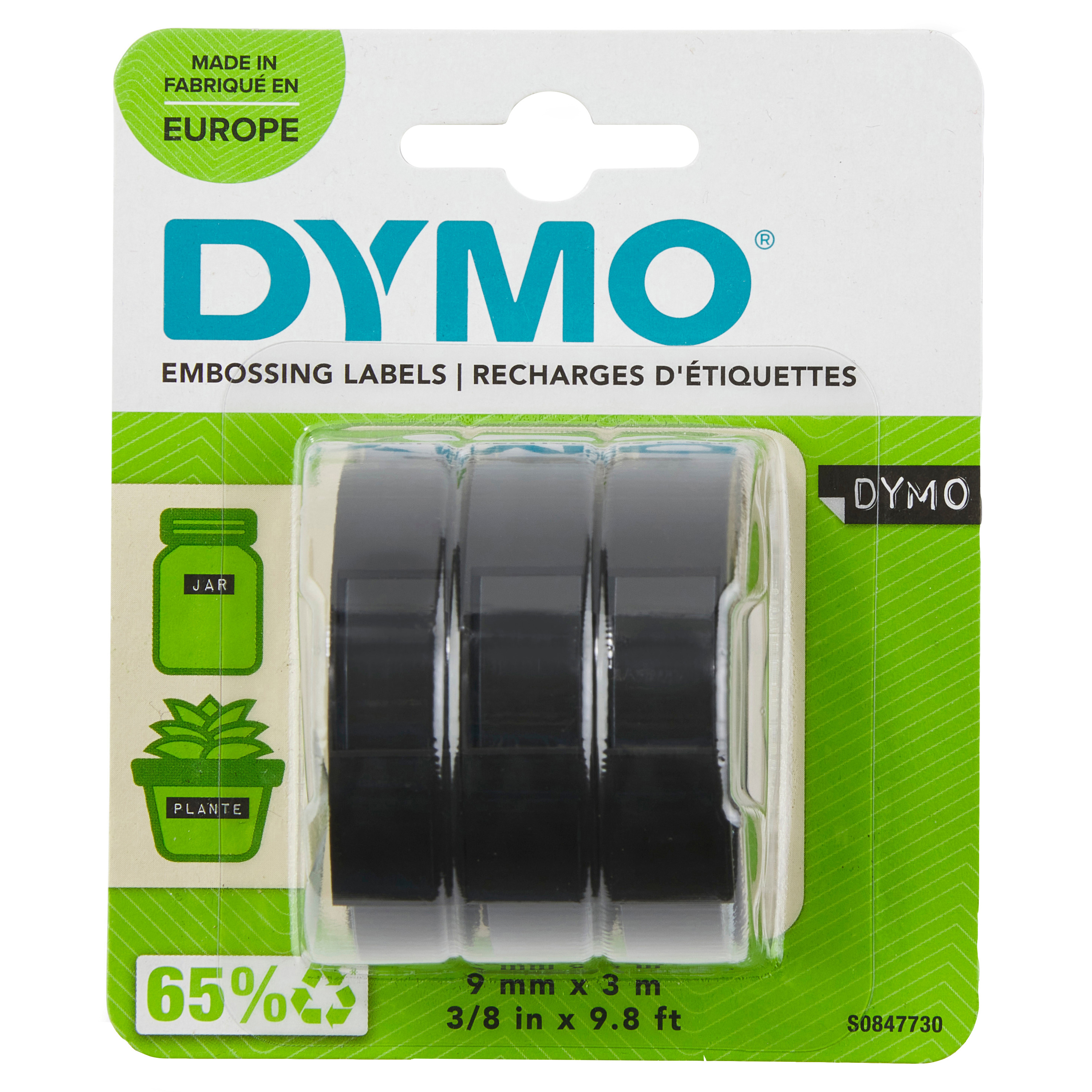 Dymo Selbstklebend - Schwarz - Rolle (0,9 cm x 3 m) 3 Rolle(n) Blisterverpackung