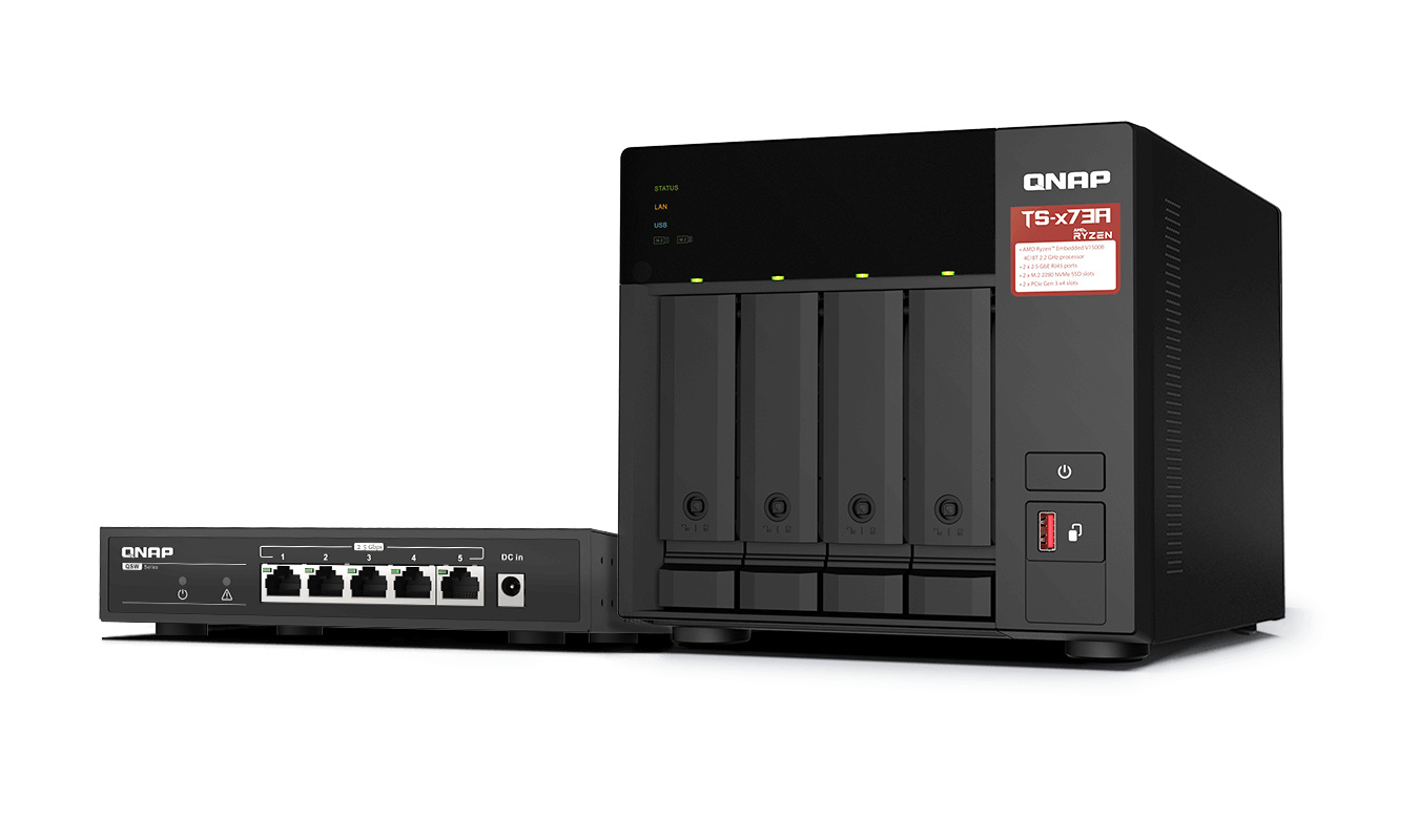 QNAP TS-473A-SW5T 4 bay 2.2 GHZ 4C/8T AMD 8GB DDR4 2 x 2.5GbE