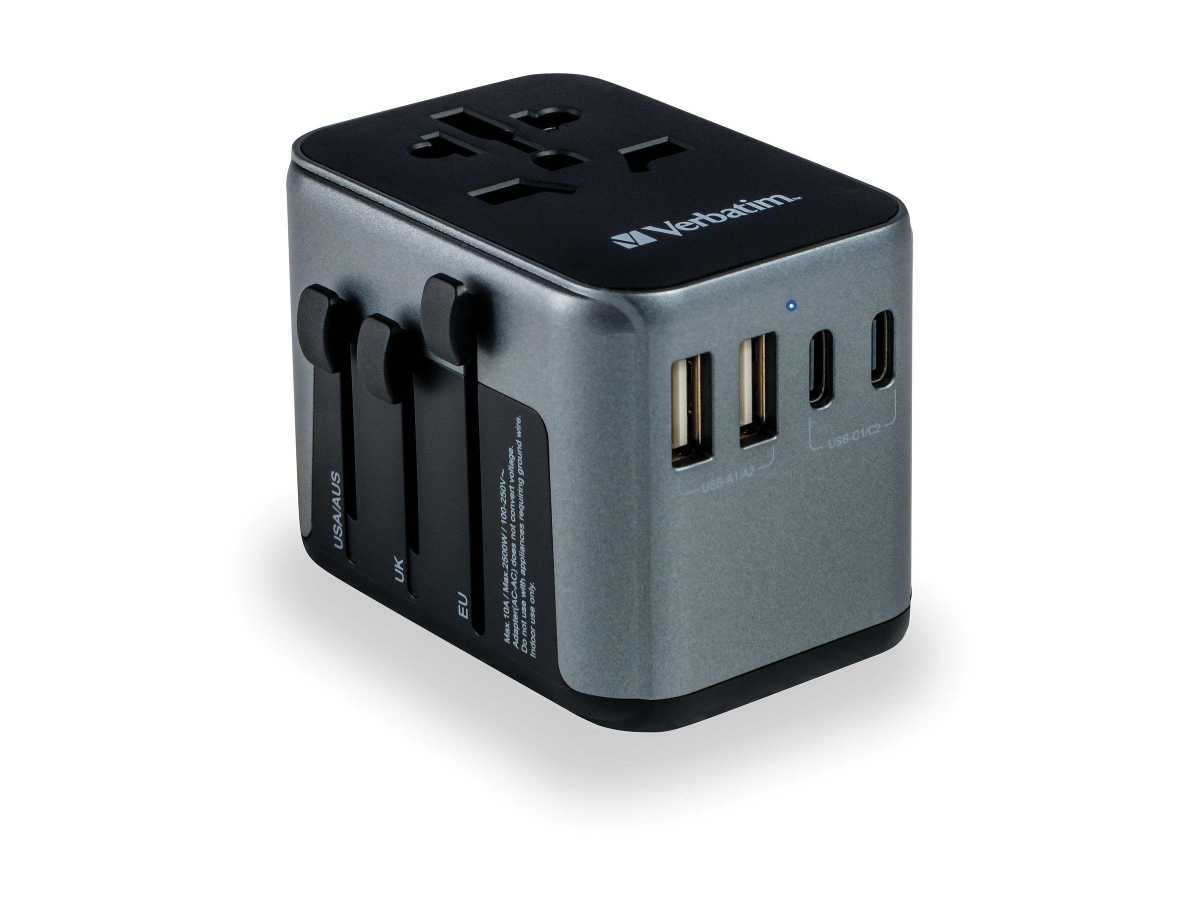 Verbatim UTA-03 Universal-Reiseadapter, 2x USB-A, 1x USB-C, schwarz