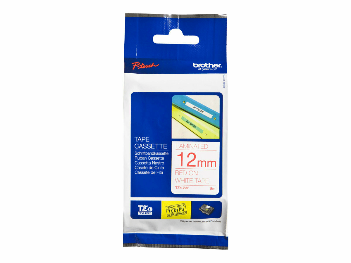 Brother TZ232 - Rot auf Weiß - Rolle (1,2 cm x 8 m) 1 Stck. Druckerband