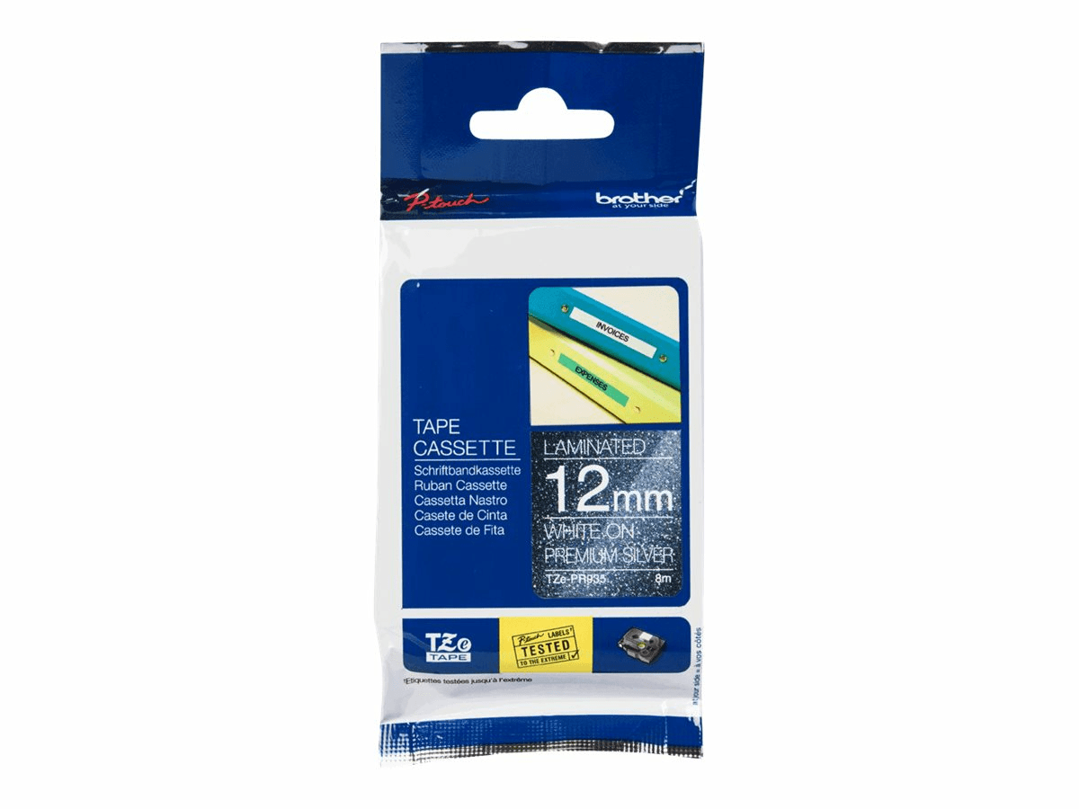 P-Touch TZe-PR935 - Weiss auf Premium Glitter Silver 12mm