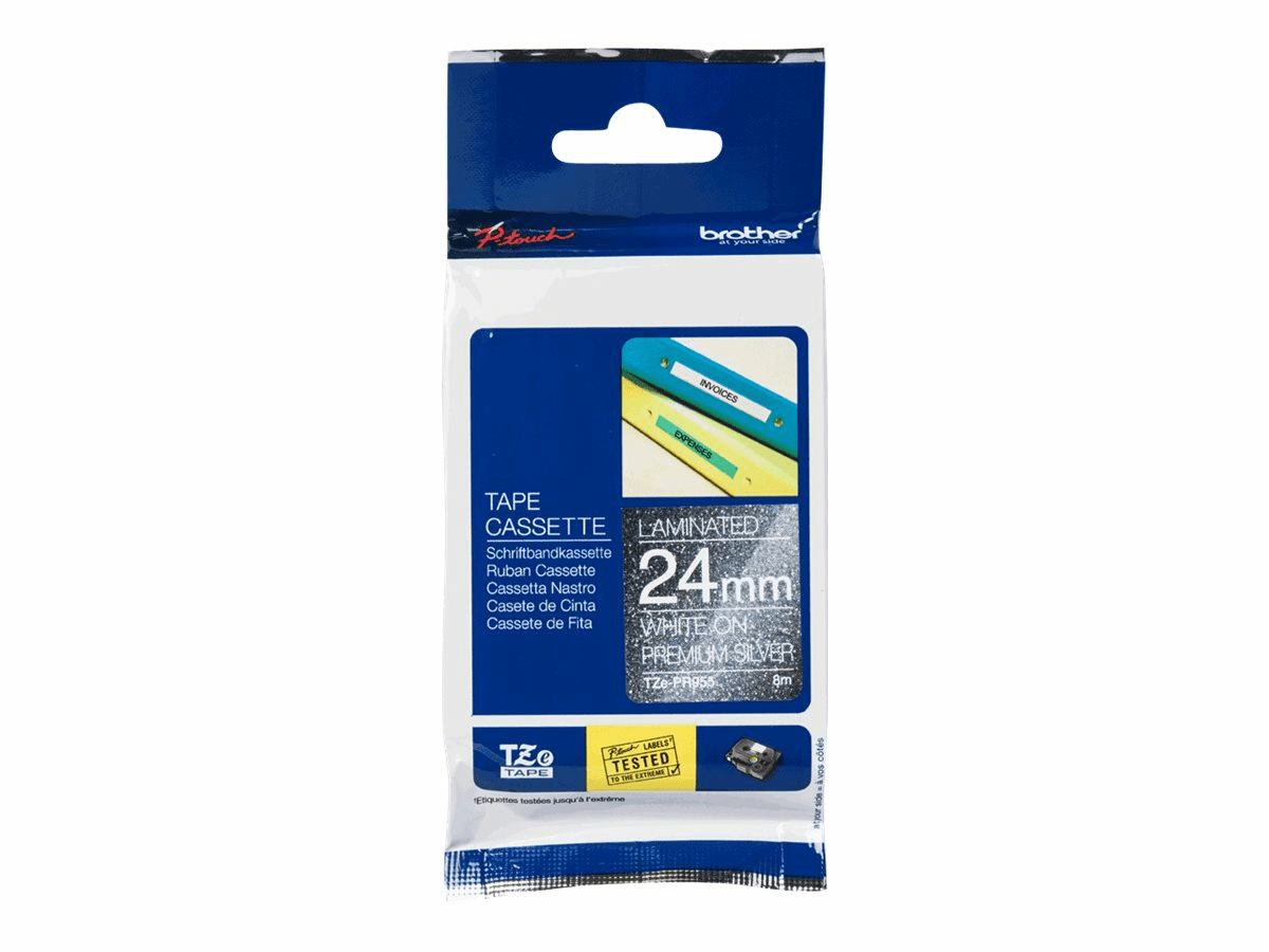 P-Touch TZEPR955 weiss auf silber 24mm