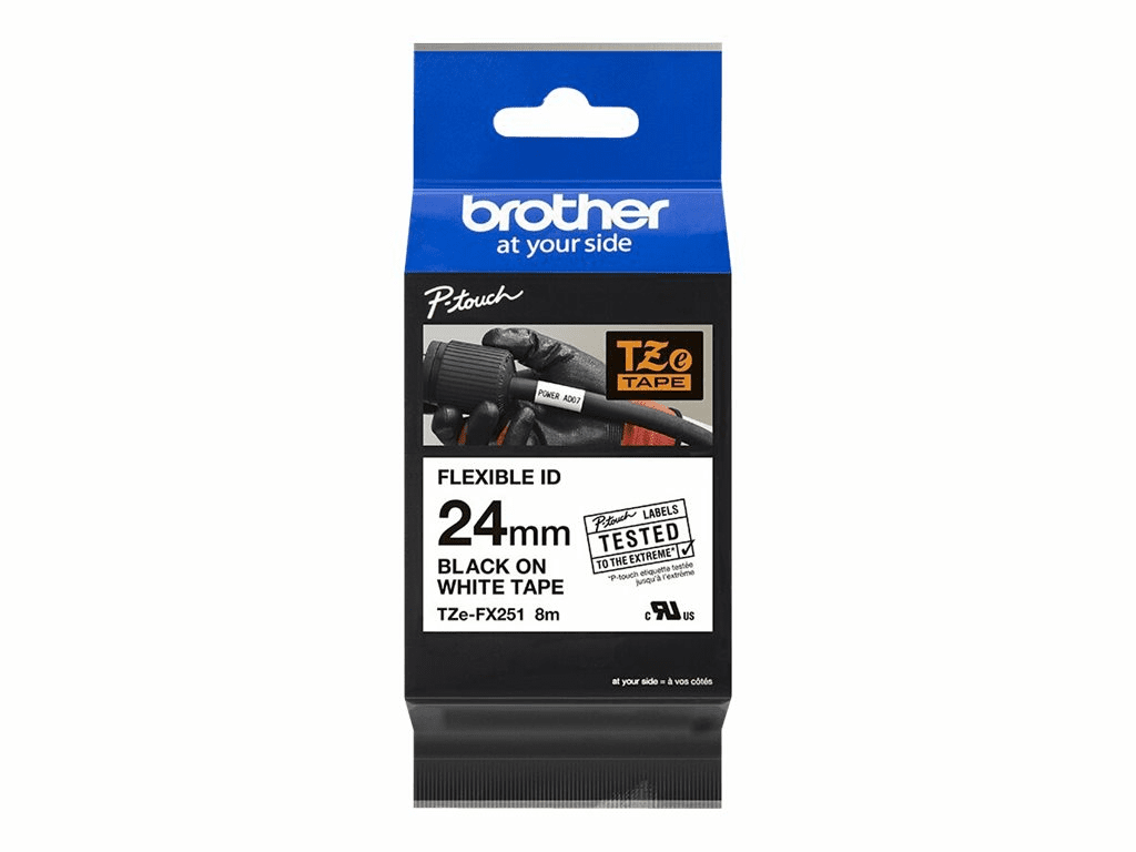 P-Touch schwarz/weiß 8m - laminiert 24mm Flexitape- für Kabel + Rohrmarkierungen