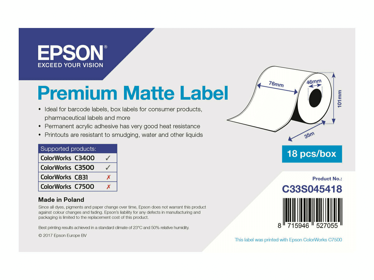 EPSON Prem. Matte Label     76mmx35m Beleg-/Couponrolle (endlos)