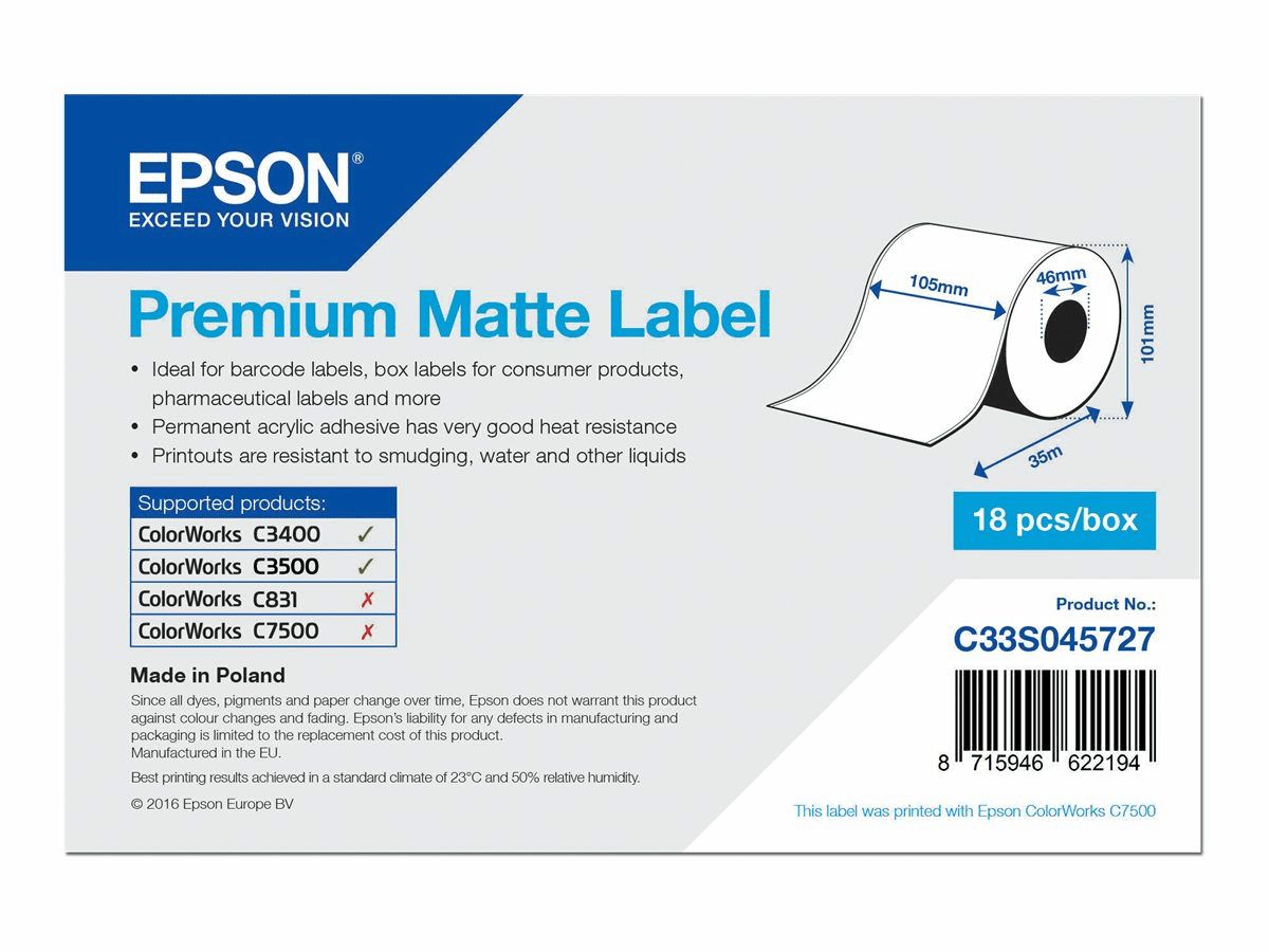 EPSON Prem. Matte Label    105mmx35m Beleg-/Couponrolle (endlos)