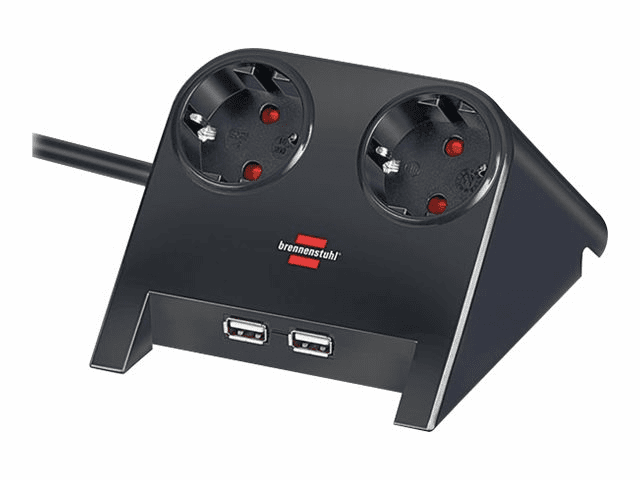 Brennenstuhl 2-fach Steckdosenleiste mit USB Ports, 1,8m